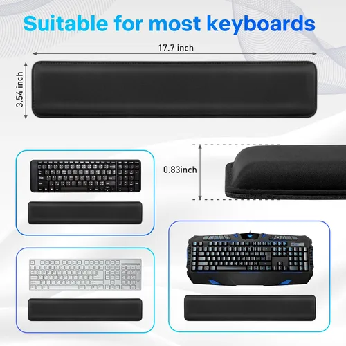 Vista 5 de Reposamuñecas Yolanda para Teclado/Almohadilla - Gel Refrescante - Bordes Cosidos - Accesorio Ergonómico para Teclado, Negro