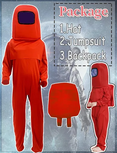 Vista 2 de Noucher Disfraz de astronauta para niños traje espacial rojo y azul mochila de Halloween disfraces de cosplay para niños de 3 a 10 años