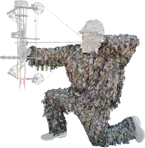 Vista 10 de QuikCamo Mossy Oak 3D Leafy Camo Ghillie Suit - Breathable Quiet Mesh, Snaps and Zippered Pockets for Turkey Hunting