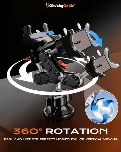 Vista 3 de Chubbycable - Soporte para teléfono de coche con ventosa, cabeza de abrazadera 360° adjustable magnetic head with a durable metal body and strong