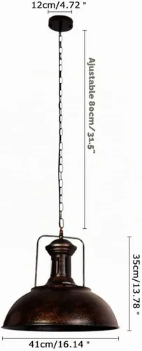 Vista 3 de Lámpara colgante de cúpula industrial, iluminación de techo colgante de granero para isla de cocina, comedor, metal de bronce rústico