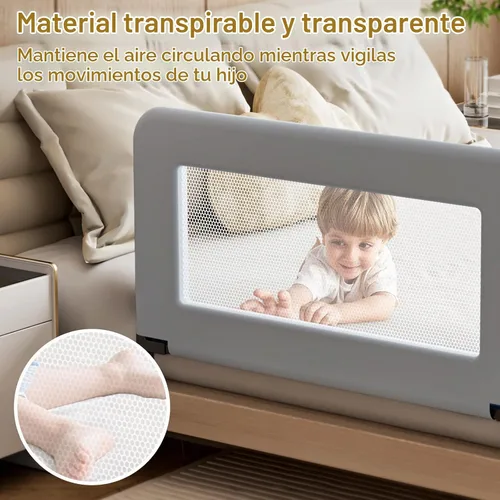 Vista 8 de Barandilla de protección para cama de niños pequeños para bebé - Barandilla de seguridad de metal resistente para camas individuales, de cuna