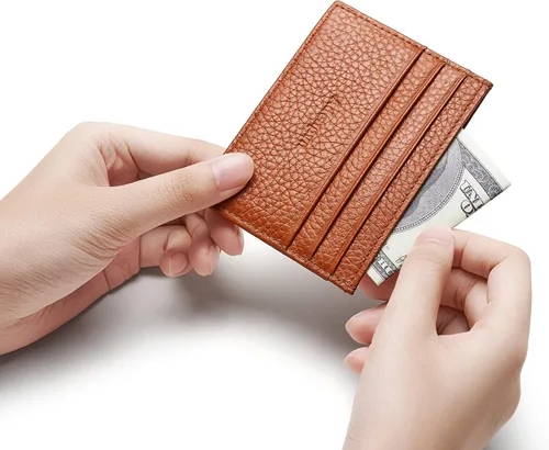 Vista 6 de Cartera de tarjeta de crédito de cuero genuino, billetera minimalista, inserciones de billetera delgada, 003, Estuche para tarjetas de crédito