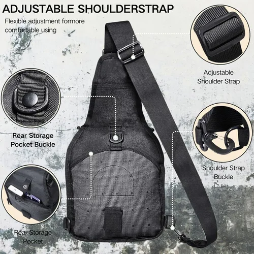 Vista 6 de Mochila táctica para el hombro, pequeña, para exteriores, para hombres, viajes, senderismo, camping, mochila para Rover, color negro