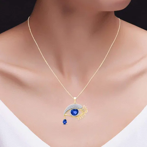 Vista 5 de Collar con colgante de lágrima de ojo de ángel en oro amarillo de 14 quilates sobre plata de ley