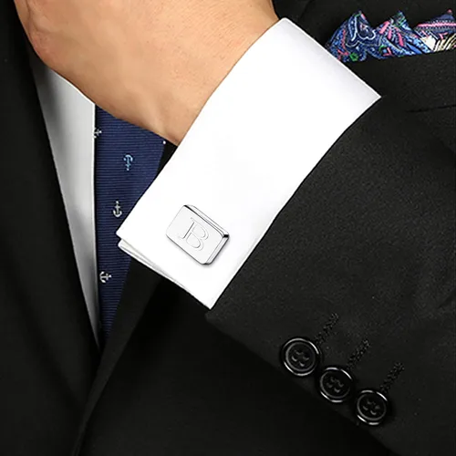 Vista 3 de JOERICA Juego de 6 gemelos grabados con inicial, barra de corbata, clip para dinero, camisa con letras del alfabeto, cartera y gemelos, Cobre
