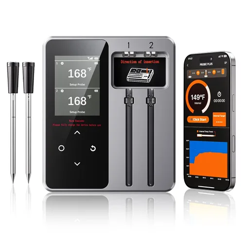 Vista 9 de Termómetro de carne Bluetooth Newise con aplicación inteligente, alcance inalámbrico de 800 pies y base LCD, sonda recargable, termómetro digital