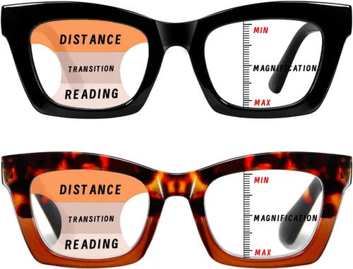Vista 9 de Hubeye Gafas de lectura progresivas para mujer, estilo Oprah, bloqueo de luz azul, lector cuadrado multifoco