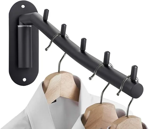 Vista 4 de Sumnacon Perchero de acero inoxidable para colgar ropa, 2 piezas, gancho para ropa con brazo oscilante, organizador de almacenamiento de bata Negro