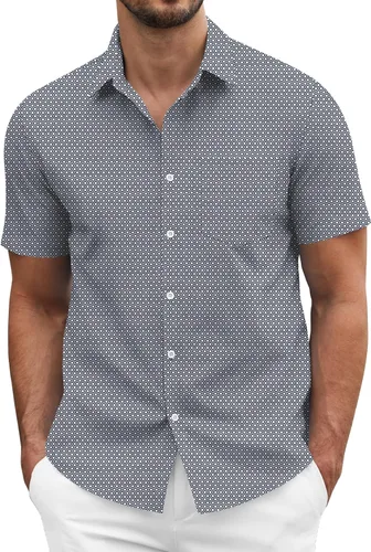 Vista 6 de COOFANDY: camisa casual de manga corta con botones para hombre, de negocios, sin doblar con bolsillo