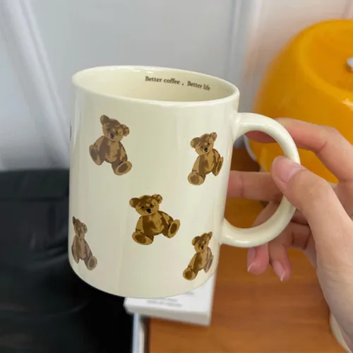 Vista 3 de Lindas Tazas Vintage de Oso de Dibujos Animados de Cerámica Taza de Café Taza de Agua 350ml/12oz Divertido Regalo de Novedad para Mujeres Chicas
