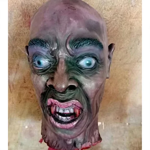 Vista 17 de RiceelSor Decoración colgante de cabeza dividida para Halloween, diseño de cadáver sangriento, de terror, de tamaño real, con peluca, disfraz