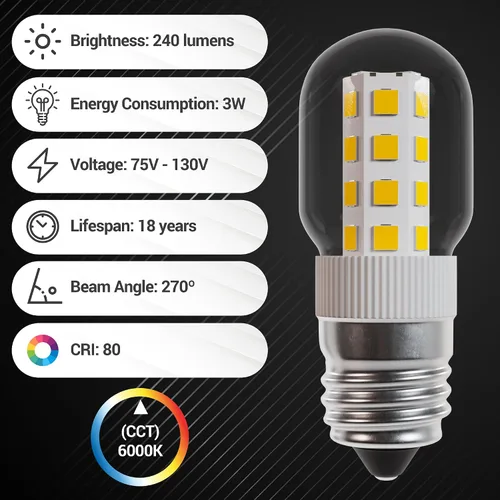 Vista 3 de BlueStars Bombilla de Microondas de 3W Base E17 8206232A Bombilla LED Regulable, 3000K Blanco Cálido, Equivalente a 40W Incandescente, 75V-130V, 240