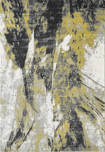 Vista 2 de Abani Laguna Collection - Alfombra turca abstracta contemporánea, alfombra rectangular moderna de 3 x 5 pies, color gris y amarillo