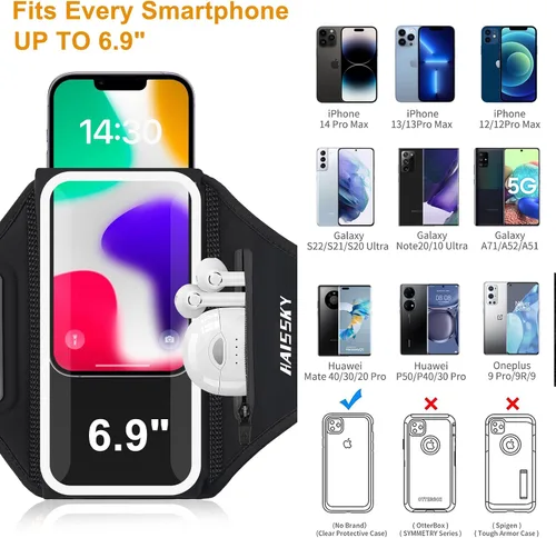 Vista 3 de Brazalete de teléfono para correr con diseño 3D para teléfono celular con bolsillo con cremallera para auriculares, llaves de automóvil, resistente