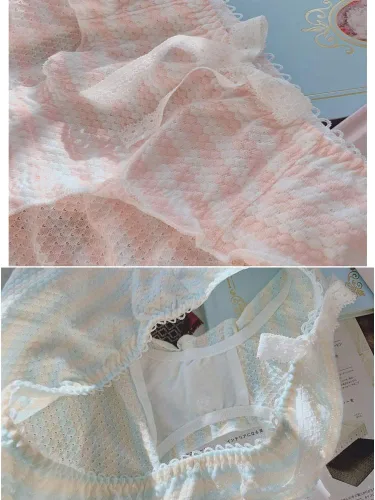 Vista 7 de Bragas japonesas a rayas bikini de algodón Anime azul rosa Cosplay ropa interior 2 unidades calzoncillos