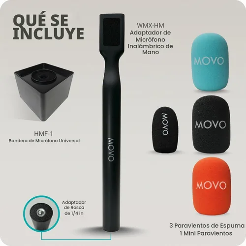 Vista 8 de Movo WMX-HM - Mango de micrófono inalámbrico para entrevistas, adaptador de mano para DJI Mic, RODE Wireless GO y más, incluye bandera de micrófono