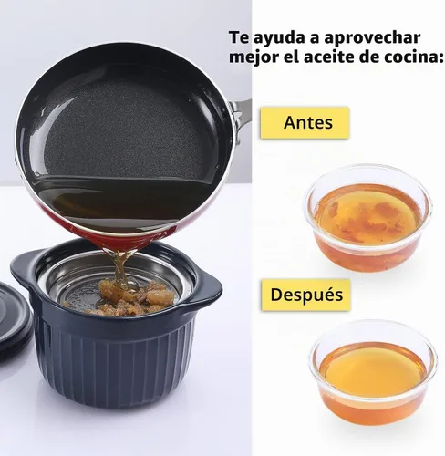 Vista 5 de ONTUBE Contenedor de grasa de tocino de cerámica con colador, azul marino