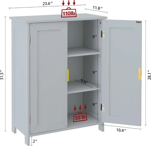 Vista 2 de TaoHFE Gabinete de almacenamiento de baño gris, gabinetes de baño independientes con 2 puertas, armario de toallas para baños, gabinetes de baño