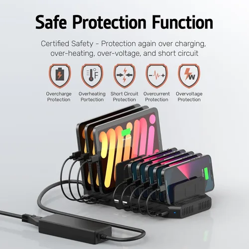 Vista 5 de Alxum Estación de carga rápida USB con carga rápida 3.0, soporte de carga de 10 puertos para múltiples dispositivos, compatible con iPad, iPhone