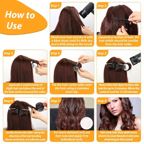 Vista 4 de 39 piezas de rulos autoadhesivos de 3 tamaños - Negro de 2.5 pulgadas, 1.9 pulgadas, 1.4 pulgadas con clips de pico de pato para cabello largo