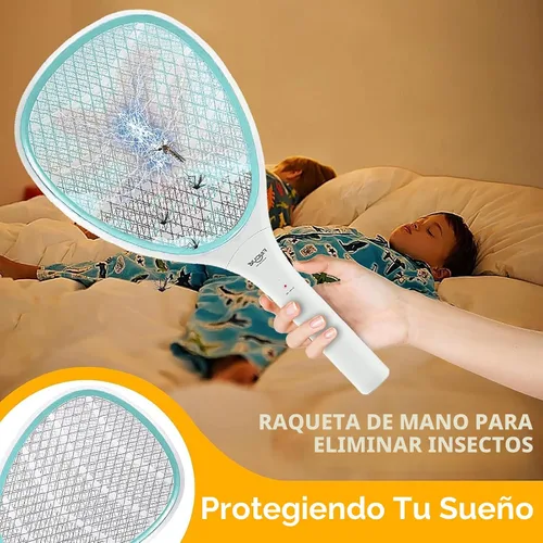 Vista 6 de Raqueta matamoscas eléctrica de mano Faicuk Raqueta exterminadora de mosquitos para uso en interiores y exteriores, funciona con pilas AA