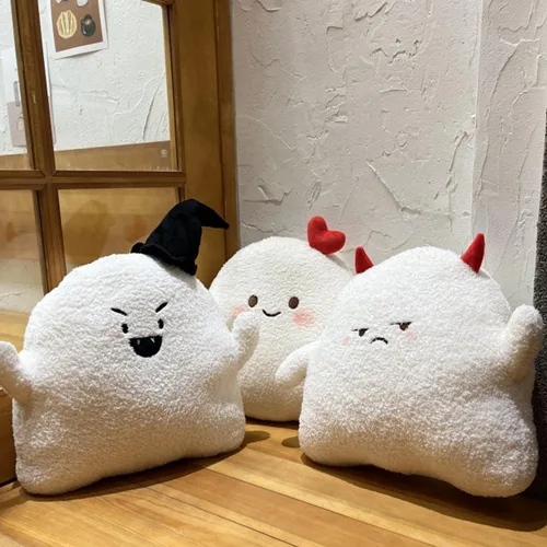 Vista 7 de ARELUX Bonita almohada de felpa de fantasma, corazón blanco suave, fantasma, muñeco de nieve, muñeco de nieve, juguete divertido para decoración