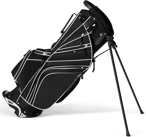 Vista 9 de Bolsa de golf Tangkula con 6 divisores superiores, bolsa de golf ligera con doble correa ajustable y 8 bolsillos, capucha impermeable para lluvia
