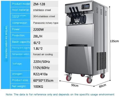 Vista 2 de Commercial Triple Head Soft Serve Ice Cream Machine, High Power & Microcomputer Control for Auto Operation, Ideal for High-Volume Dessert Shops and