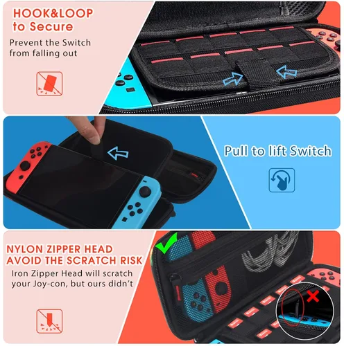 Vista 5 de Witseoct OLED Switch Carrying Case Protectorwith DIY Stickers Compatible with Nintendo Switch with 10 Games Cartridges Protective Hard Shell Travel