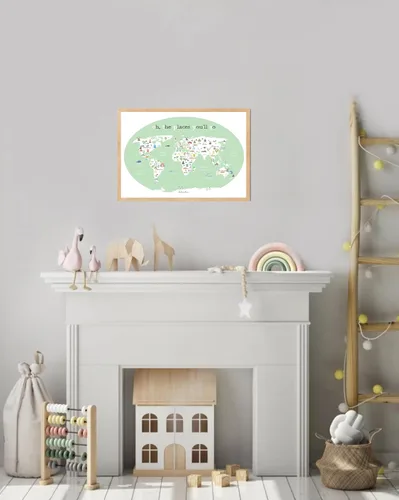 Vista 6 de Mapa del mundo para niños (11 x 14) verde – Mapa educativo del mundo para niños con animales y lugares de interés, decoración de pared de guardería