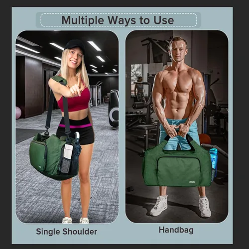 Vista 7 de Bolsas de gimnasio para hombres y mujeres, bolsa de lona deportiva, bolsa de gimnasio de viaje con compartimento para zapatos y bolsillo húmedo