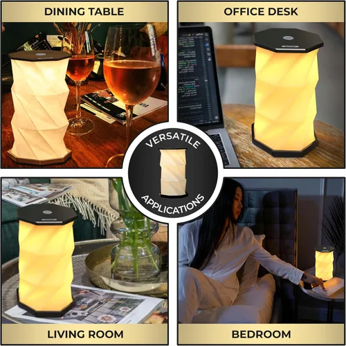 Vista 5 de Origami - Lámpara de escritorio LED plegable expandible – USB recargable y portátil – Luz de control táctil regulable con altura ajustable de hasta