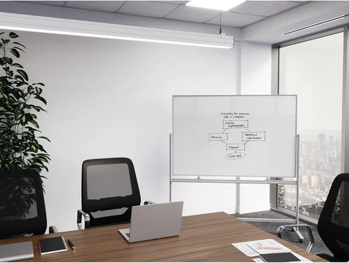 Vista 7 de WorkPro Caballete magnético móvil de doble cara para pizarra blanca, 72 x 48 pulgadas, marco de aluminio con acabado plateado