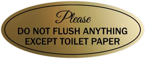 Vista 14 de Signs ByLITA Letrero ovalado con texto en inglés «Please Do Not Flush Anything Except» (Negro), tamaño pequeño