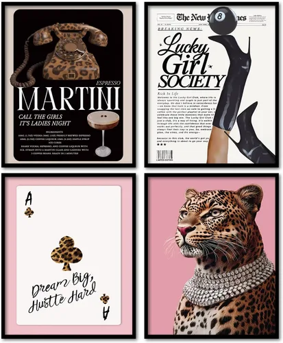 Vista 7 de KDHTY Juego de 4 Impresiones Artísticas de Pared Retro Rojas de Moda, Pósters de Arte de Pared Funky Retro Y2K Leopardo Caja de Cerillas Estrella