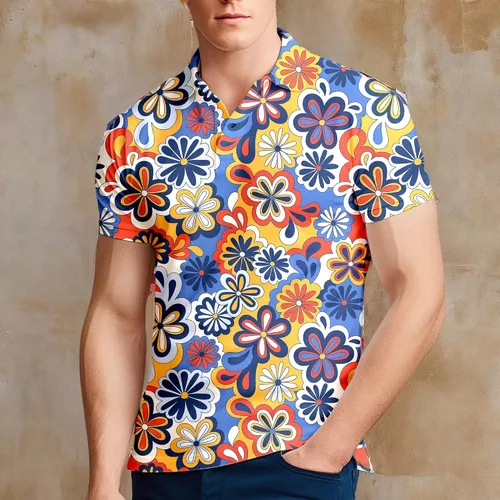 Vista 69 de Camisa de golf de los años 80 para hombre, ajuste seco, manga corta, estampada, divertidas, camisas de golf de los años 90 para hombre