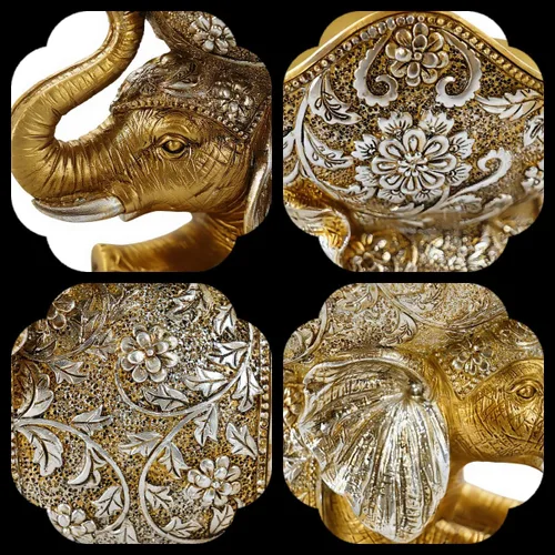 Vista 4 de Lescafita Escultura de Elefante Africano Dorado, Exquisita Decoración Animal para el Hogar, con Bandeja de Almacenamiento en la Parte Superior