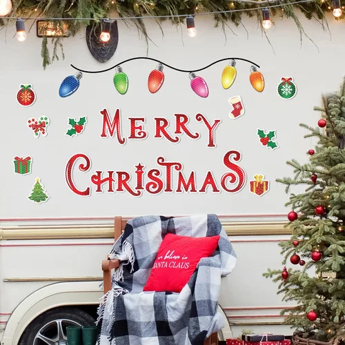 Vista 5 de Blulu Imanes decorativos de Navidad reflectantes para automóvil, calcomanías magnéticas de Navidad, calcomanías magnéticas de Navidad, calcomanías