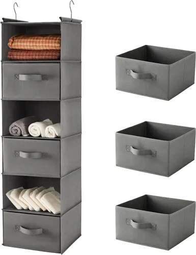 Vista 26 de MAX Houser Organizador colgante de armario de 6 niveles, estante colgante de tela con 2 ganchos resistentes para almacenamiento, plegable (beige)