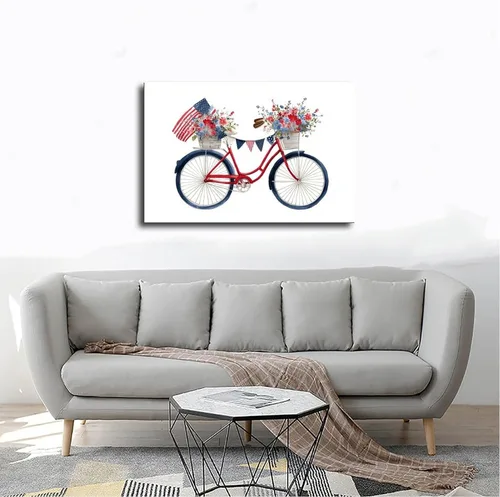 Vista 4 de JDBeehpy 1pcs Frame Flower Bicycle Oil Painting Creative Wall Art American Creative Modern Poster Bathroom Gallery Apartment Home Decoration