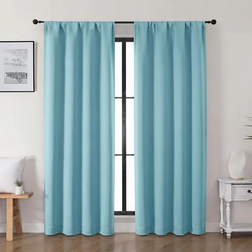 Vista 62 de Gwine Aqua Short Curtains 36 Inches Long - Small Half Window Kitchen Curtains Over Sink, Solid Blackout Curtain for Bathroom Basement Cabinet RV, 2