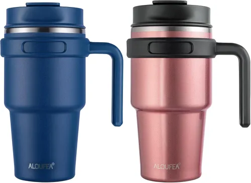 Vista 9 de Taza de café aislada de 20 onzas con asa, vaso de viaje de acero inoxidable con tapa y popote, taza térmica de doble pared al vacío a prueba de Negro