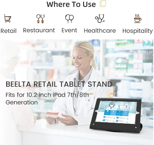 Vista 4 de Tablet quiosco POS soporte compatible 10,2 "iPad 7 8 9 generación con base giratoria 360