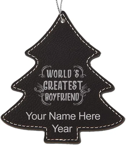 Vista 5 de LaserGram Adorno de Navidad personalizado, el mejor novio del mundo, piel sintética, idea de regalo grabada con láser personalizada