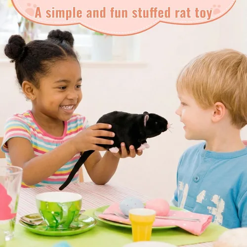 Vista 7 de Peluche realista de rata negra para gatos y perros, juguete de peluche de 12.6 pulgadas, aprendizaje STEM y regalo novedoso, peluche realista