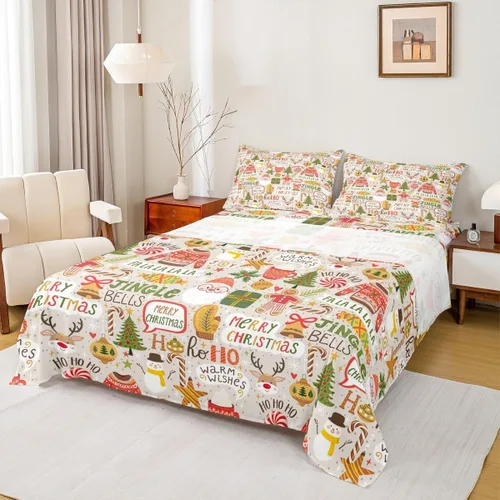 Vista 27 de Manfei Juego de sábanas de Feliz Navidad, tamaño individual, diseño rústico de pinos de dibujos animados, decoración de habitación de niños