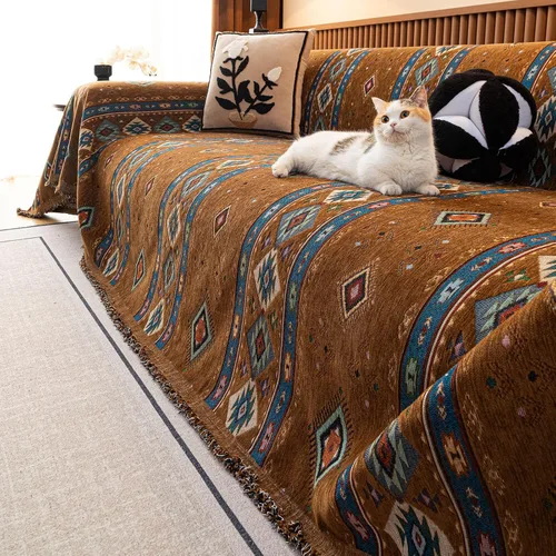 Vista 32 de VClife Funda para silla con acento azteca bohemio de 59 x 71 pulgadas, funda reversible y lavable de felpilla para sillón, color marrón castaño