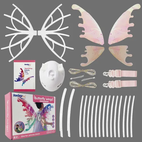 Vista 9 de Alas de hadas eléctricas para niños, niñas y mujeres adultas, alas de mariposa en movimiento iluminadas para Halloween, cosplay, disfraz de alas