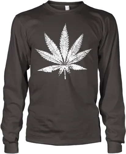 Vista 7 de Camiseta de manga larga White Weed Marijuana Leaf Cannabis 420 para hombre Negro